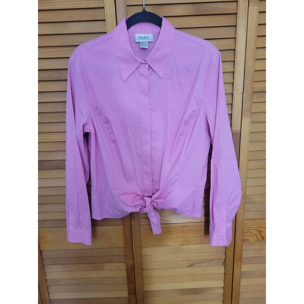 Neiman Marcus Exclusive Pink Button Down Collared Shirt W Tie Waist Size 14